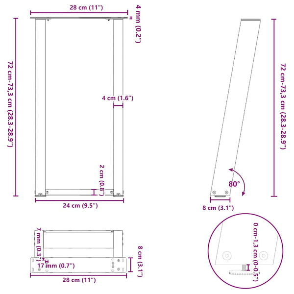 U-Form Konsolentischbeine, Anthrazit, 2er Set