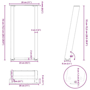 U-Form Konsolentischbeine, Stahl Natur, 2er Set