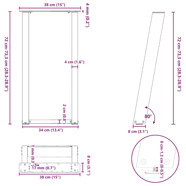 U-Form Konsolentischbeine, Schwarz, 2er Set