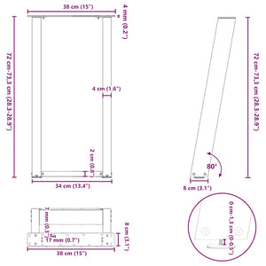 U-Form Konsolentischbeine, 38x72 cm, Weiß, 2er-Set