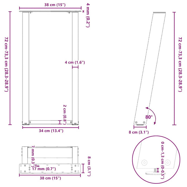 U-Form Konsolentischbeine, 38x72 cm, Weiß, 2er-Set