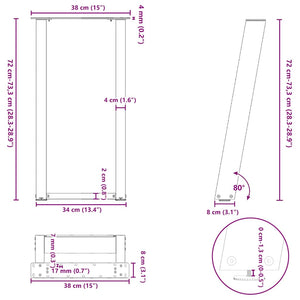 U-Form Konsolentischbeine Anthrazit, 2er Set