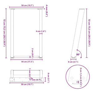 Schwarze U-Form Esstischbeine, 50x72 cm, 2er-Set