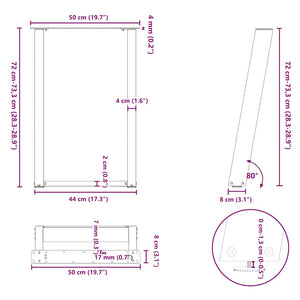 U-Form Esstischbeine 50x72 cm, 2er Set