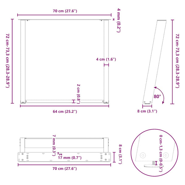 Esstischbeine U-Form Anthrazit 70x73 cm, 2er-Set