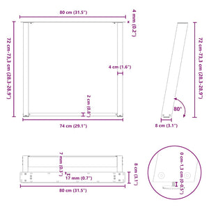 U-Form Tischbeine, Schwarz, 80cm, 2er Set