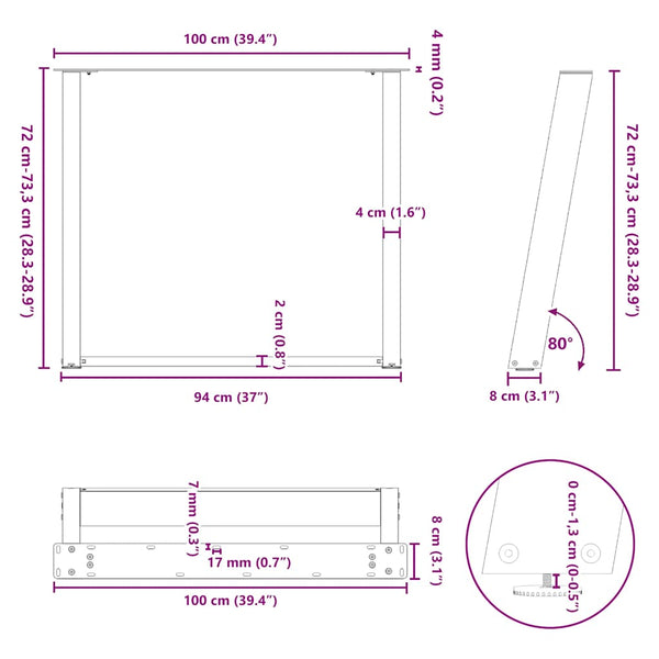 Esstischbeine U-Form Weiß, 2er Set