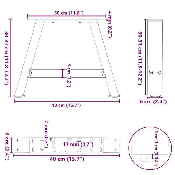 A-Form Couchtischbeine Stahl 40 cm, 2er-Set
