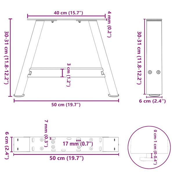 Couchtischbeine A-Form, 50cm, Schwarz, 2er Set