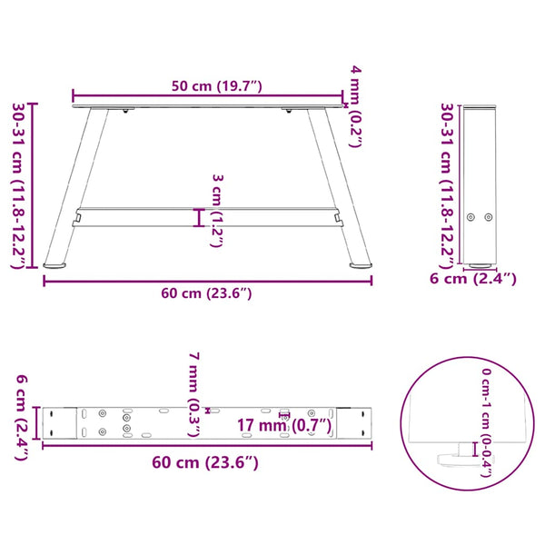 Couchtischbeine A-Form, 60cm, Weiß, 2er-Set