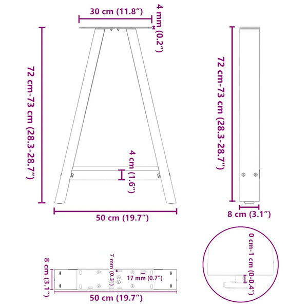 Esstischbeine A-Form Schwarz Stahl 50x72 cm, 2er Set