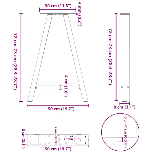 Esstischbeine A-Form Weiß Stahl 50x73cm, 2er-Set