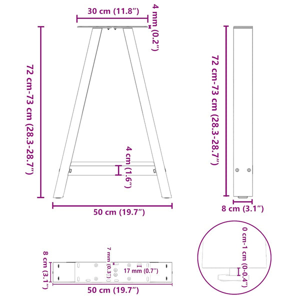 A-Form Tischbeine Anthrazit 50x72 cm (2er Set)