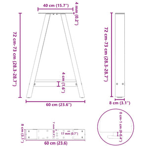 vidaXL Pieds de table à manger en forme de A 2 pcs Anthracite 60x(72-73) cm Acier