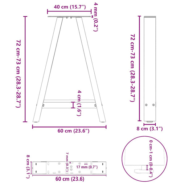 Esstischbeine A-Form Stahl 60x72 cm, 2er Set