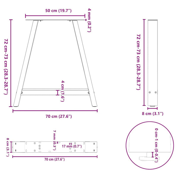 A-Form Tischbeine, 70cm, Schwarz, 2er Set