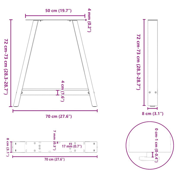 Esstischbeine A-Form Stahl 70x72 cm, 2er Set