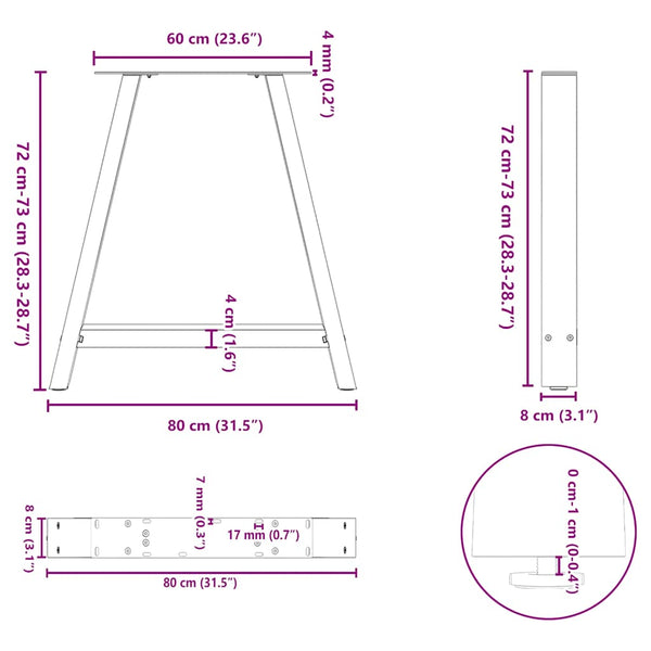 A-Form Tischbeine, 80cm, Weiß, 2er Set