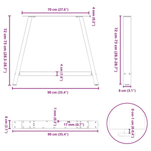 A-Form Tischbeine, 90 cm, Weiß, 2er-Set
