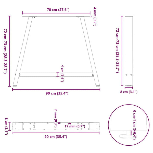 Esstischbeine A-Form Stahl 90x73cm, 2er Set