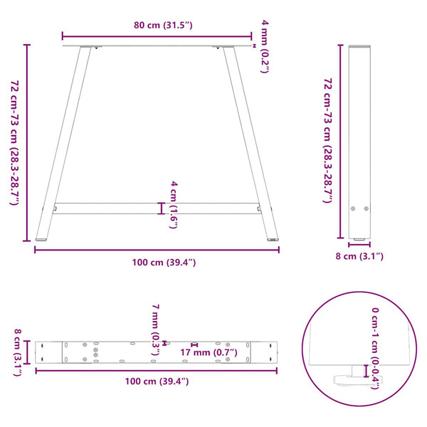 A-Form Tischbeine, 2er Set, Schwarz, Stahl