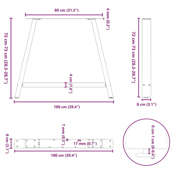 A-Form Tischbeine, 100 cm, Weiß, 2er Set