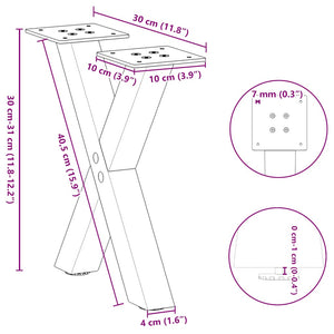 Couchtischbeine X-Form, 30cm, Weiß, 2er Set