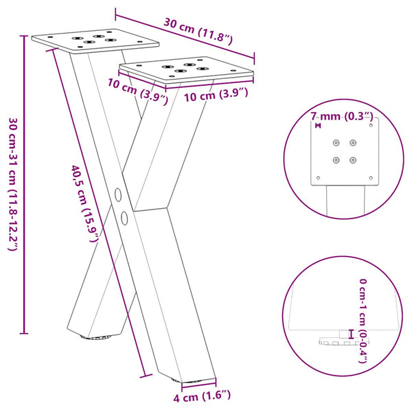 Couchtischbeine X-Form, 30cm, Weiß, 2er Set