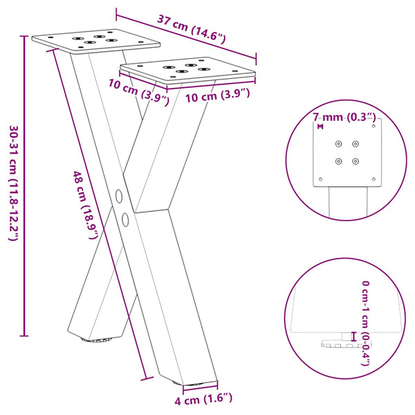 Couchtischbeine X-Form, Schwarz, 2er-Set