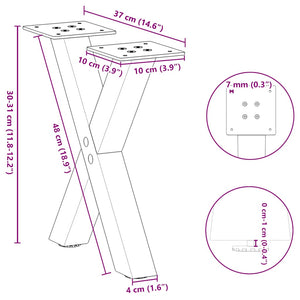Couchtischbeine X-Form, Stahl Natur, 2er Set