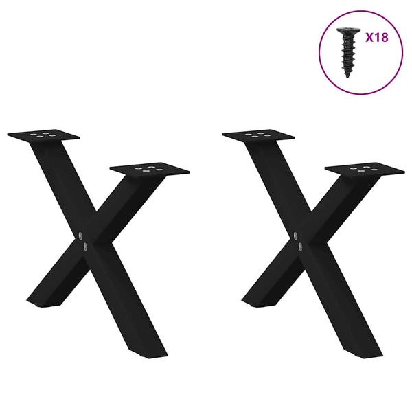 Couchtischbeine X-Form, 2er Set, Schwarz 50cm