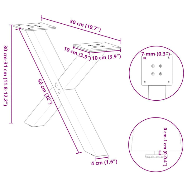 Couchtischbeine X-Form Weiß, 2er Set