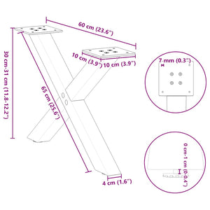 Couchtischbeine X-Form, 60cm, Schwarz, 2er Set
