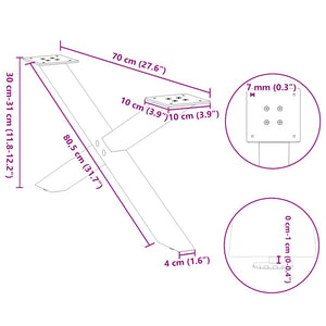 Couchtischbeine X-Form Stahl 70cm