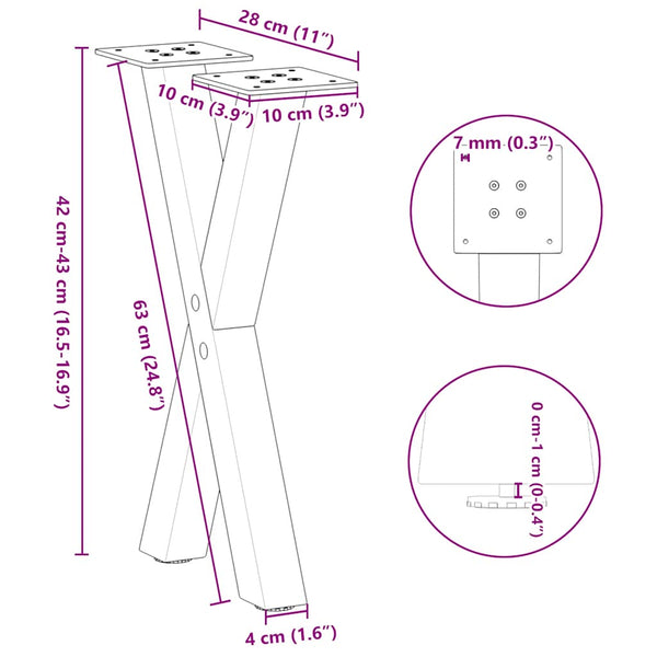 Couchtischbeine X-Form Schwarz, 2er Set