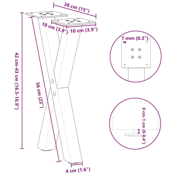 Couchtischbeine X-Form Schwarz Stahl