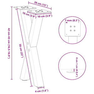 Couchtischbeine X-Form, Weiß, 38 cm, 2er Set