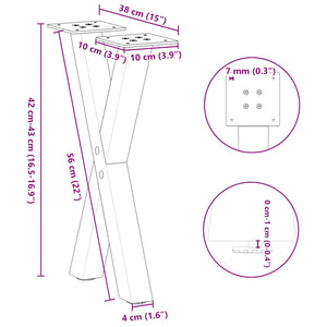 Couchtischbeine X-Form Naturstahl, 2er-Set