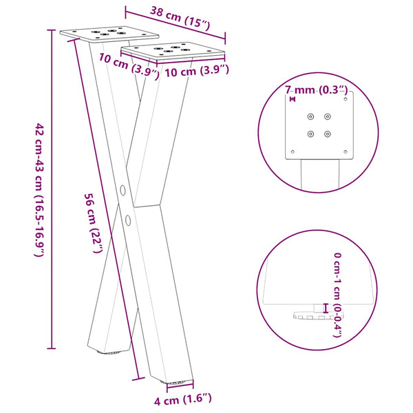 Couchtischbeine X-Form Naturstahl, 2er-Set
