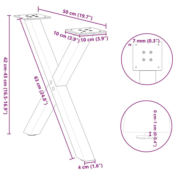 Couchtischbeine X-Form, 50cm, Schwarz, 2er Set