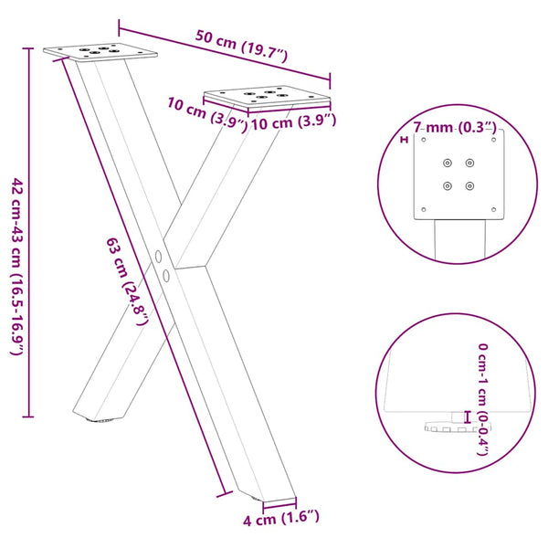 Couchtischbeine X-Form, Anthrazit, 2er Set