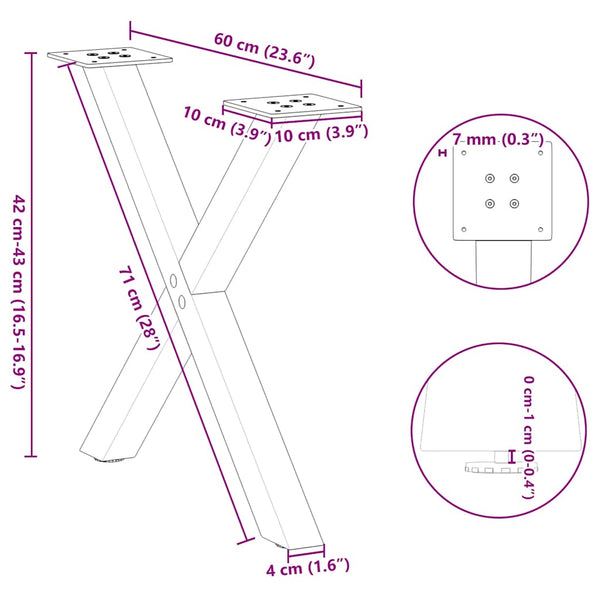 Couchtischbeine X-Form Schwarz Stahl