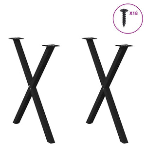 Esstischbeine X-Form, 2er Set, Schwarz
