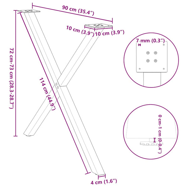Esstischbeine X-Form, Schwarz, 90 cm, 2er-Set