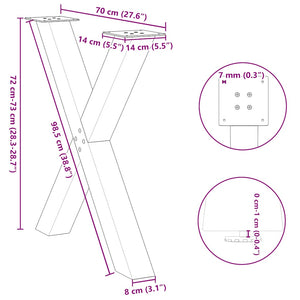 X-Form Tischbeine, 3er Set, Weiß, 70 cm