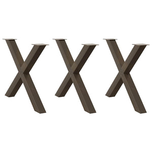 Esstischbeine X-Form, 3er Set, Naturstahl