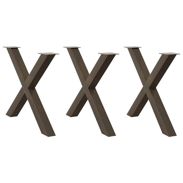 Esstischbeine X-Form, 3er Set, Naturstahl