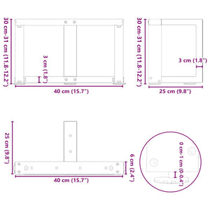 Couchtischbeine T-Form Stahl Natur 40x25x30-31cm, 2er-Set