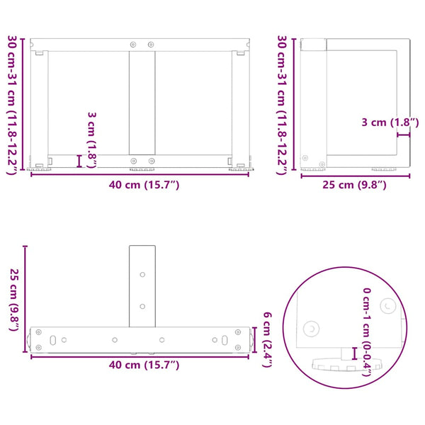 Couchtischbeine T-Form Stahl Natur 40x25x30-31cm, 2er-Set