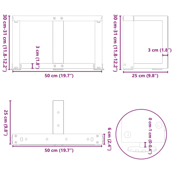 Couchtischbeine T-Form, Schwarz, Stahl